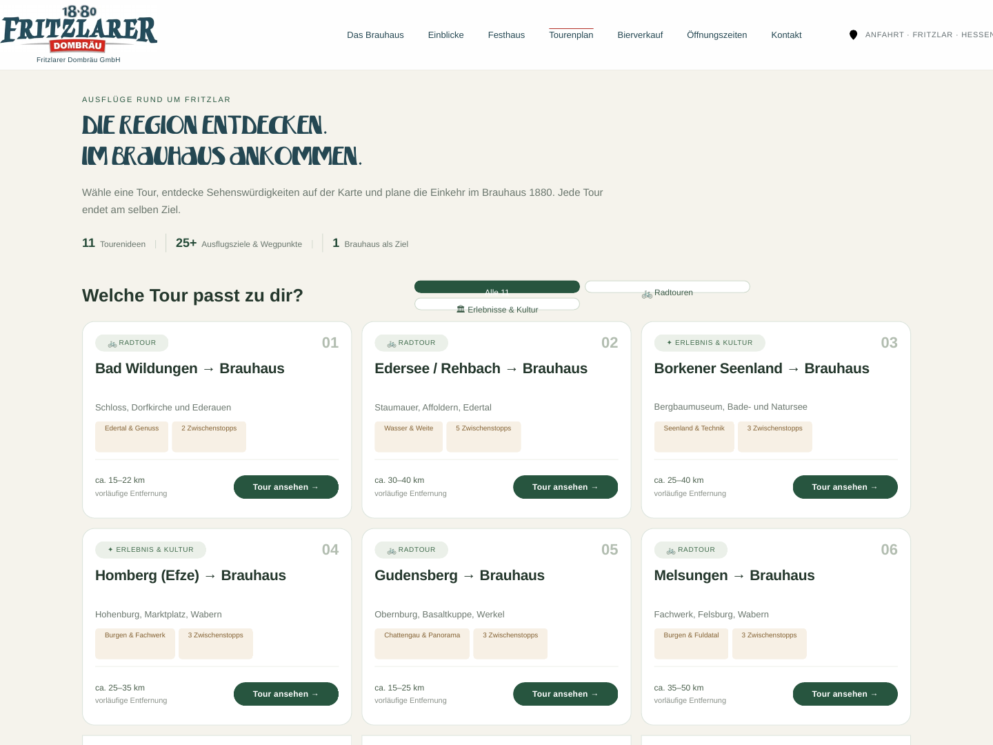 Vorschau der aktuellen Tourenplan-Übersicht mit Tourenkacheln